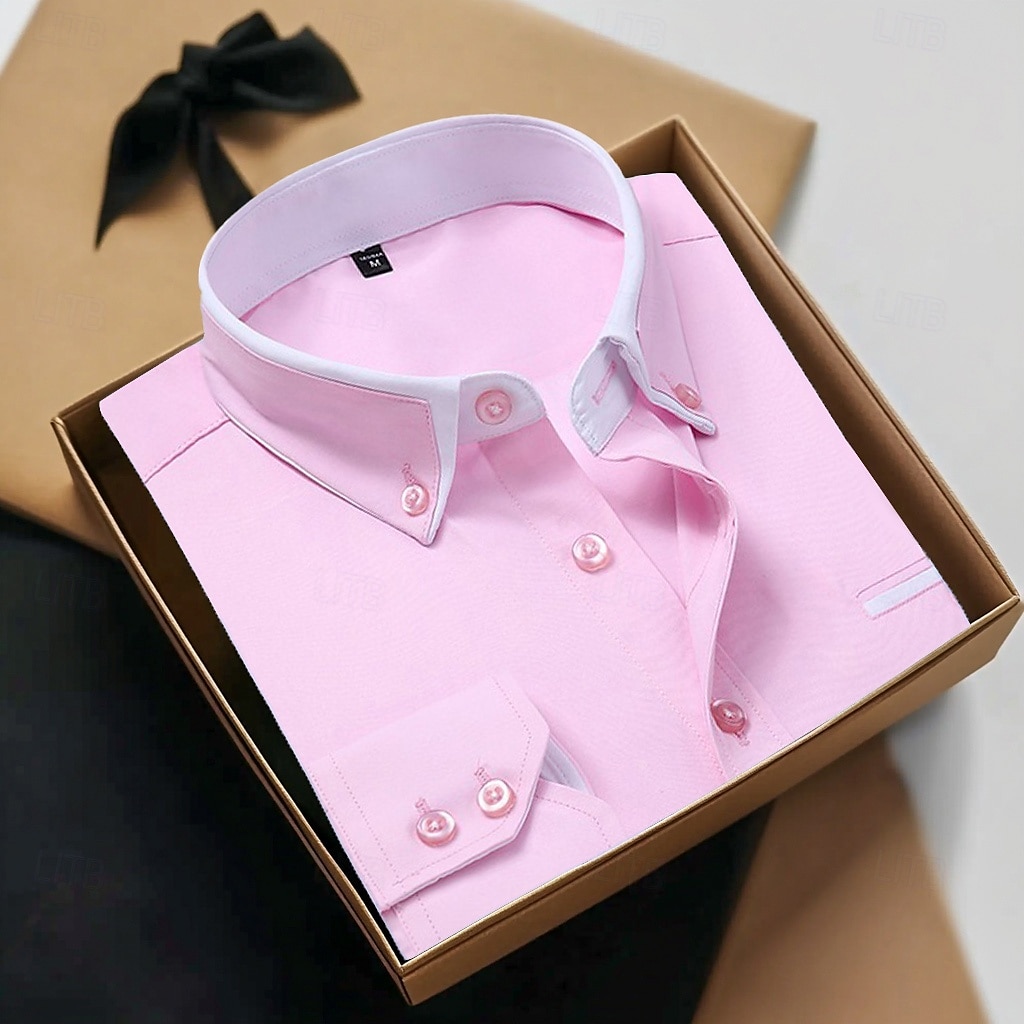Homens Saia camisa de botão camisa de colarinho Camisa não de ferro Tecido Casamento Trabalho Azul Claro Branco Rosa Azul Marinha Manga Longa Colarinho Todas as Estações Roupa de 2026 por $26.99 –P5