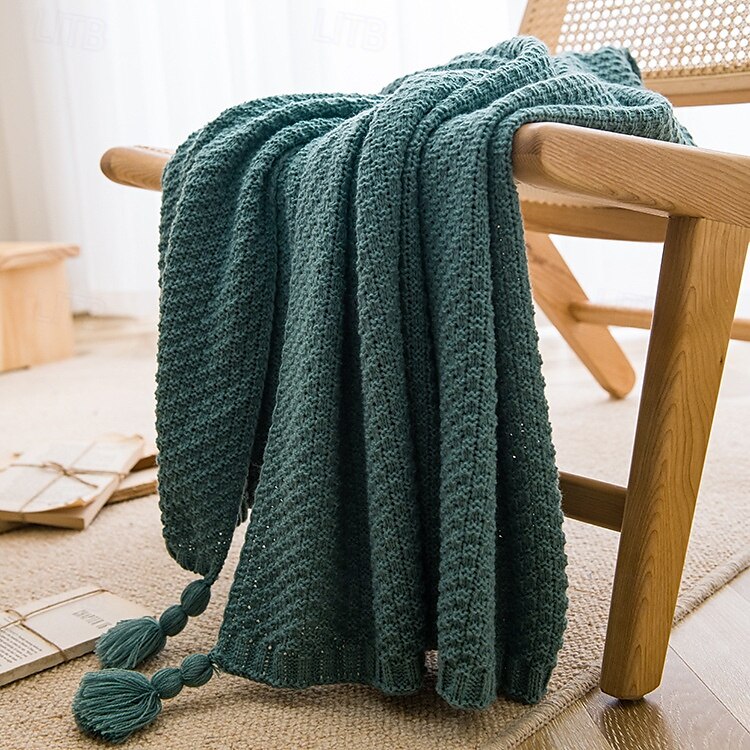 Fringed Ribbed Knit Blanket Solid Color Throw for Bed and Sofa Stylish and Cozy Design Perfect for Lazy Days, Fashionable Shawls, or Home Textiles Soft and Comfortable for Year-Round Use 2025 - $39.99 –P5