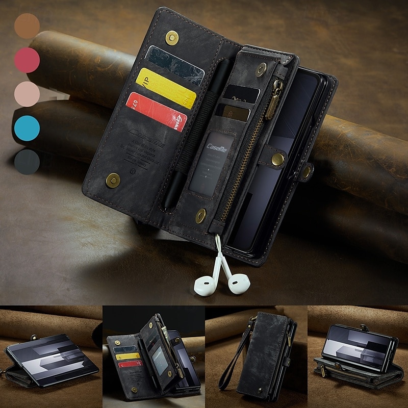Phone Case For Samsung Galaxy Z Fold 6 Z Fold 5 Z Fold 4 Wallet Case with Stand Holder Zipper with Wrist Strap Retro TPU PU Leather 2025 - $34.99 –P7