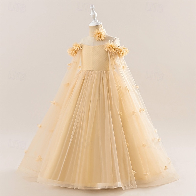 Flower Girl Dress Kid's Girls' Princess Dress Performance Wedding Party Elegant Beautiful Mesh Solid Color Sleeveless Crew Neck Light Pink White 4 years+ 2025 - GBP £37 –P17