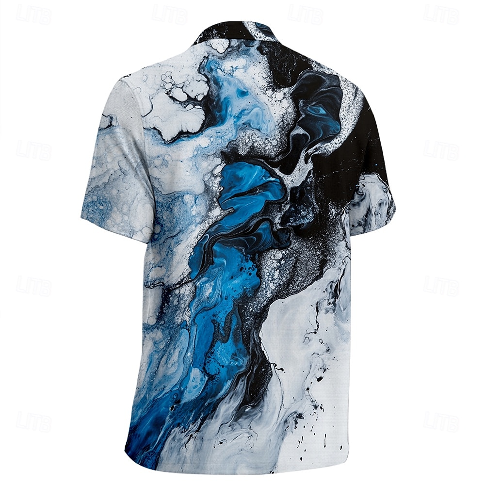 Herren Marmor Lässiges Hemd Hawaiihemd Sommerhemd Aloha-Shirt Kurzarm Hawaiianisch Resort Urlaub Täglich Sommer Frühling Ständer Blau 2025 - $22.99 –P2