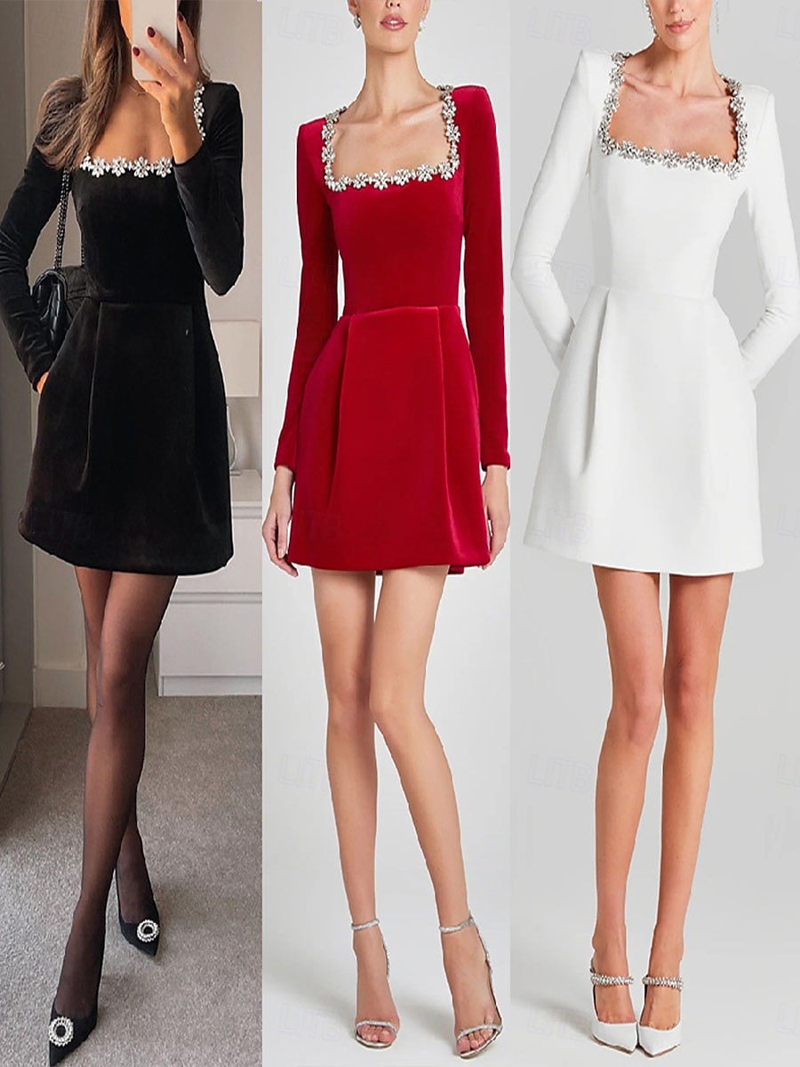 Pentru femei Rochie eleganta Rochii Midi Peteci Elegant În U Negru Alb Roșu-aprins Culoare 2025 - $52.99 –P1