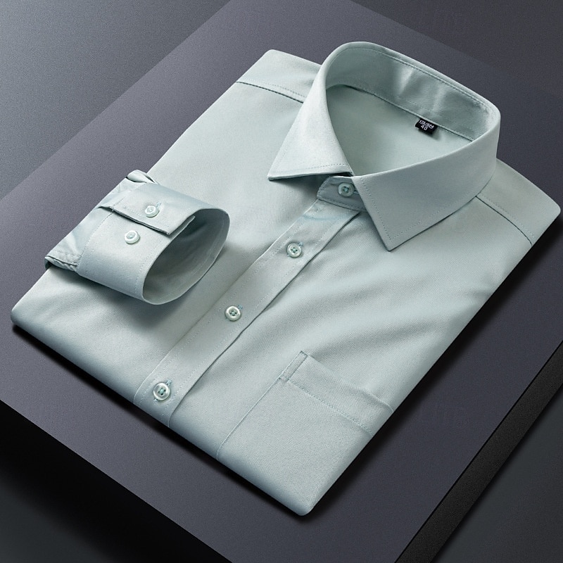 Hombre Camisa para Vestido Camisa sin planchar Plano Diario Exterior Bleu Ciel Azul Marino Manga Larga Cuello Vuelto Verano Primavera Ropa 2026 - $28.99 –P10