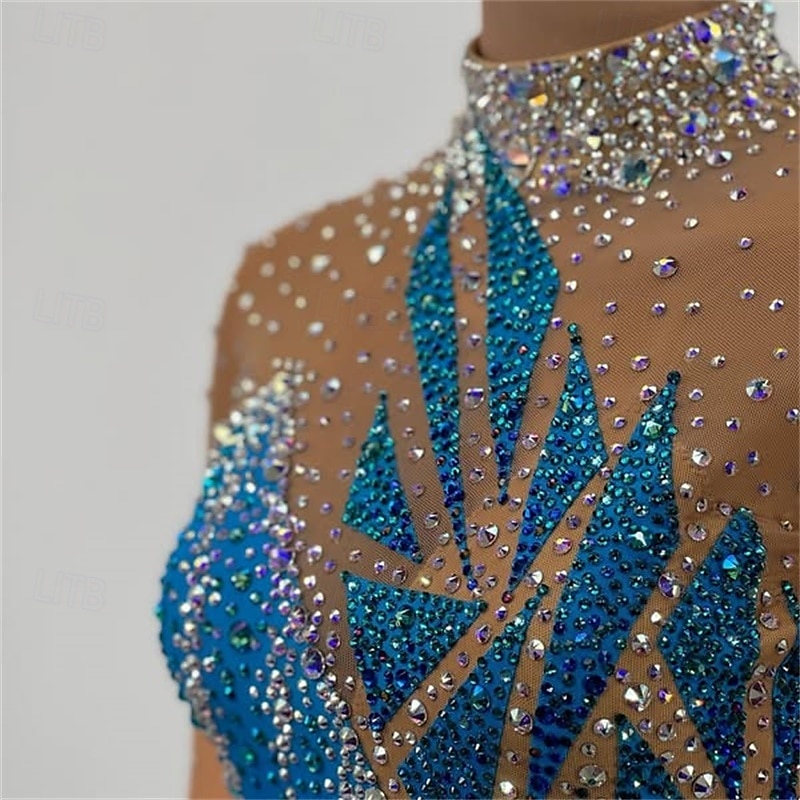 Платье для фигурного катания Жен. Девочки Катание на коньках Платья Синий Открытая спина Асимметричный шов Сетка Эластичность Учебный Соревнование Одежда для фигурного катания Классика Стразы 2025 - $260.79 –P5