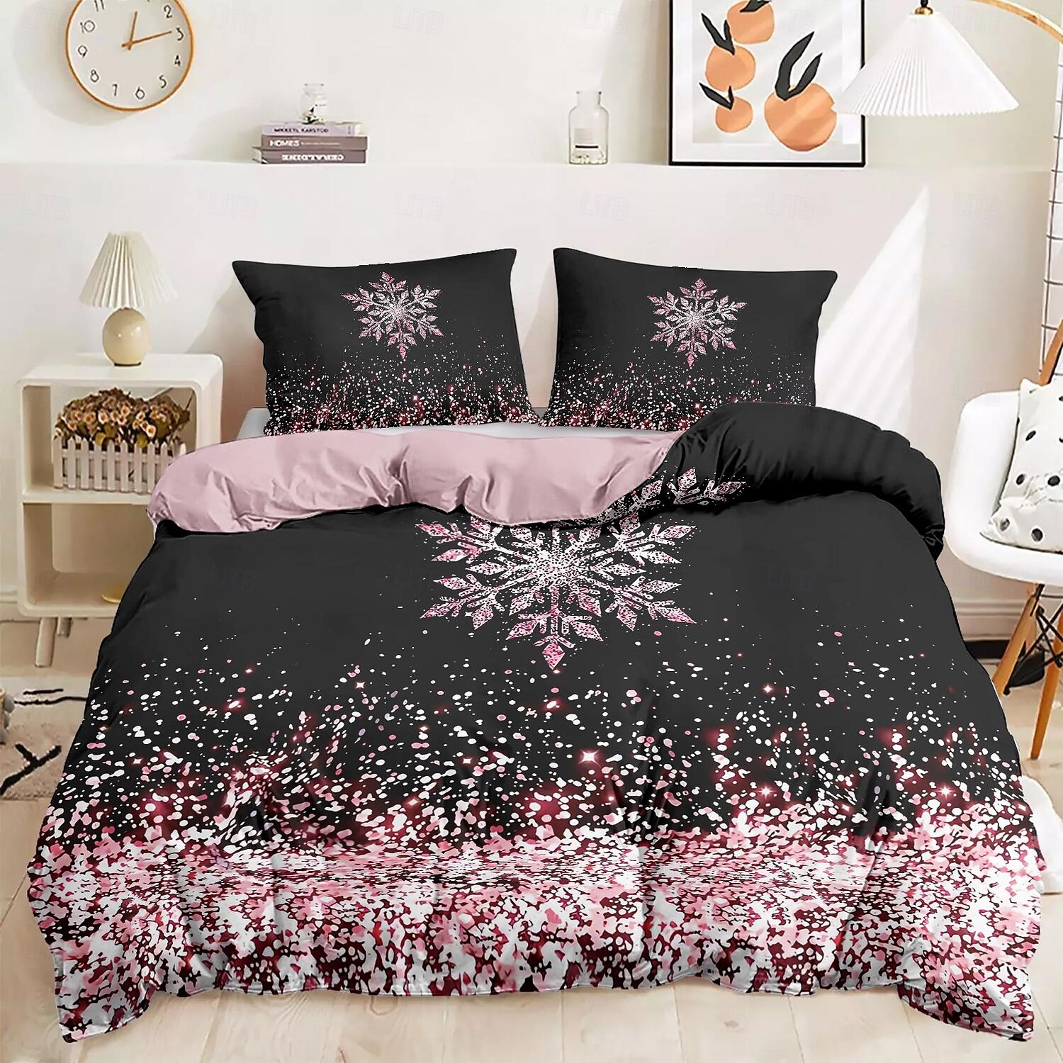 Duvet Cover Set with Glitter Snowflake Design, 100% Cotton, Soft and Breathable Bedding Set, Includes Duvet Cover and Pillowcases, Elegant and Stylish for Winter Décor, Durable and Machine Washable 2025 - $60.99 –P15