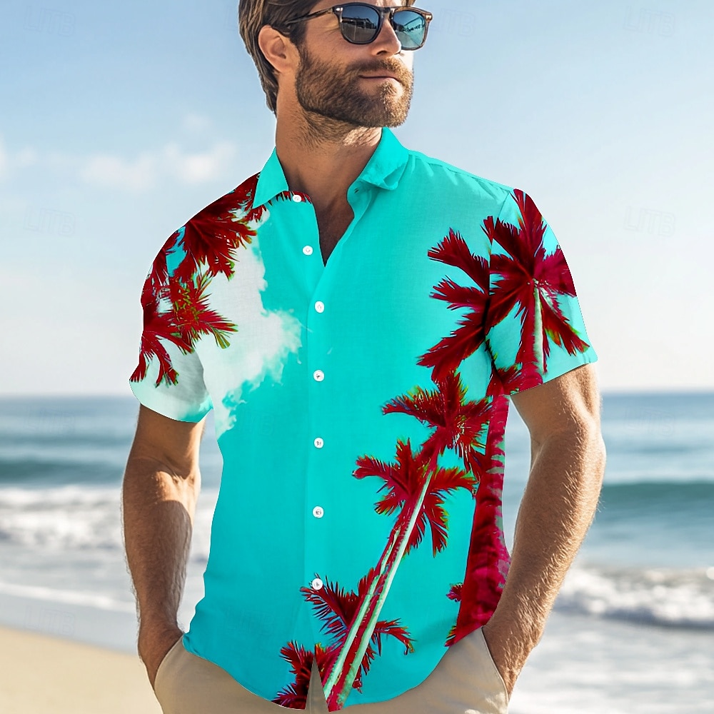 Férfi Fák / falevelek Hawaii ing Aloha ing Rövid ujjú Hawaii Üdülő Vakáció Hétköznapi Nyár Tavasz Térfogatcsökkenés Begombol Lóhere 2025 - $22.99 –P1