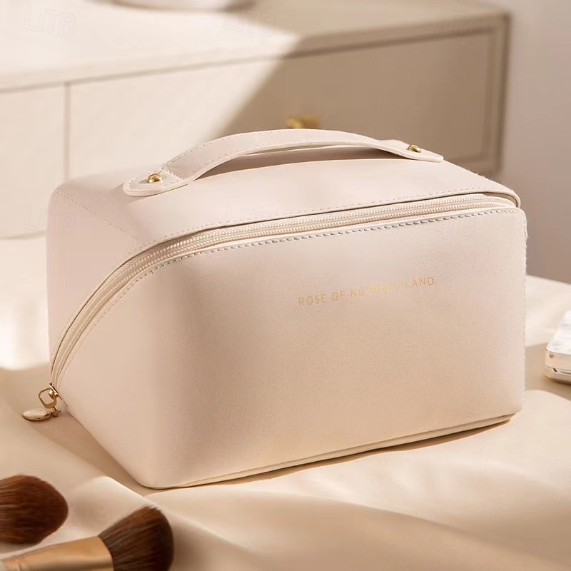 Grote capaciteit reissieraden cosmetische tas, modieuze PU lederen make-up organizer, draagbare toilettas met handvat voor reizen en opslag 2025 - $4.99 –P11