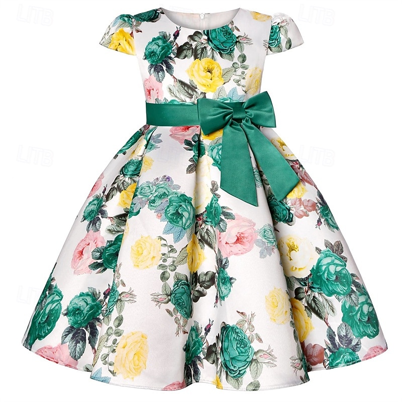 Enfants Fille Robe de fête Fleur Manche Courte Utilisation Anniversaire Noeud de cravate Magnifique Doux Coton Maxi robe soirée Robe Évasée Robe Trapèze Eté 4 ans et + Jaune Rose Claire Rouge de 2025 ? $32.99 –P5