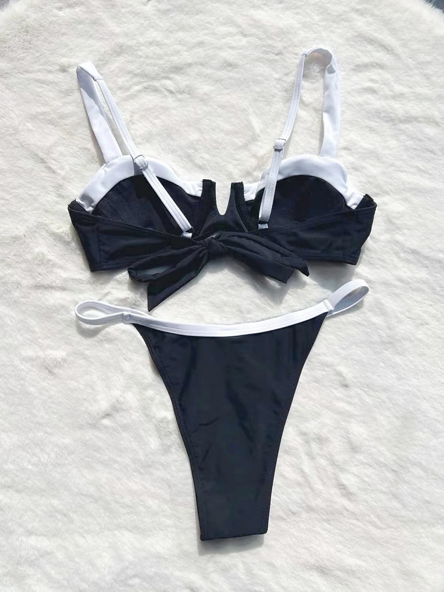 Women's Swimwear Bikini 2 Piece Thong Swimsuit Backless Slim Vacation Beach Wear Solid Color V Neck Sleeveless Bathing Suits 2025 - $26.99 –P5