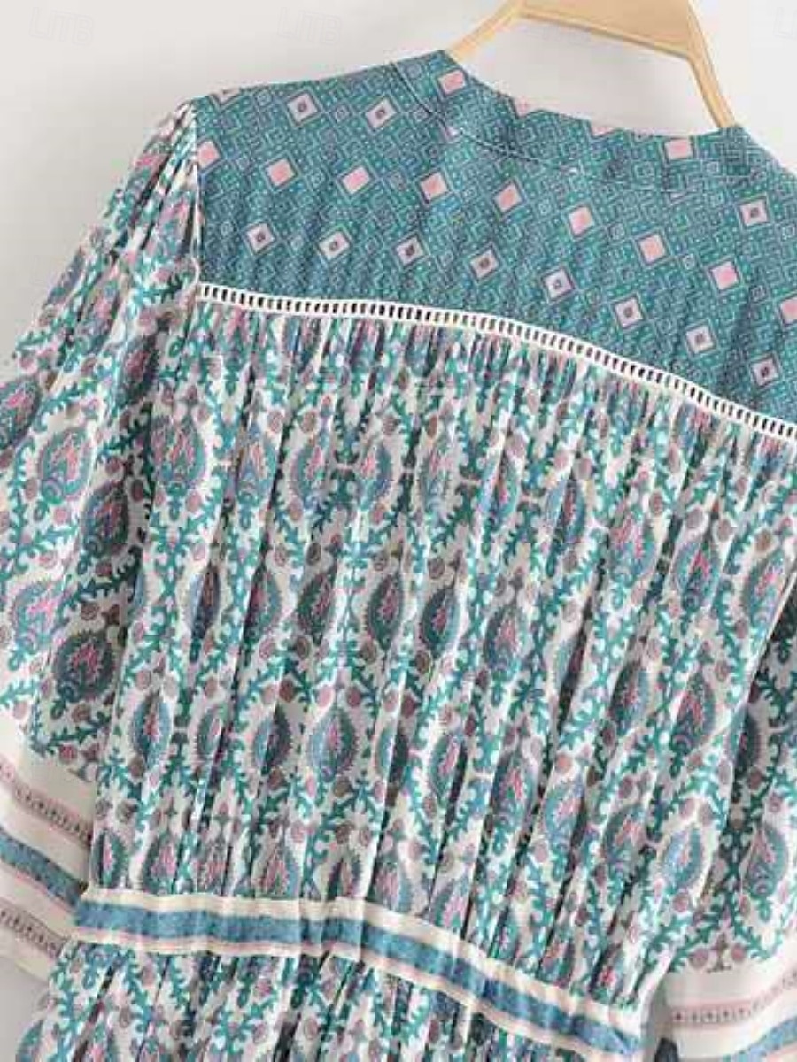 Damen kleid lang Casual kleid A Linie Kleid Boho-Kleid Stilvoll Brautkleider schlicht Urlaub Täglich Regular Fit Blumen Kurzarm V Ausschnitt Blau Frühling Herbst 2025 - $33.99 –P4