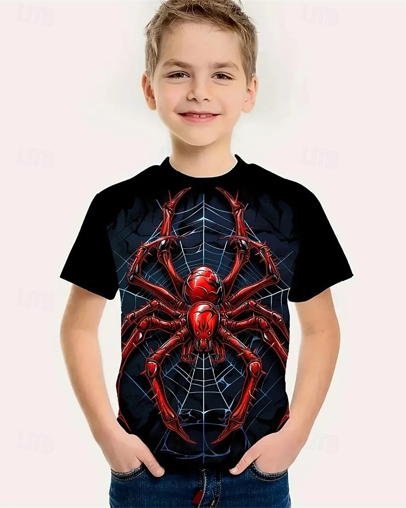 Poikien 3D Kuvitettu SPIDER T-paita Lyhythihainen Kesä Kevät Muoti Perus Lapset 4-12 vuotta Tiukka pyöreä kaula-aukko ulko- Kausaliteetti Päivittäin Normaali 2025 - $11.99 –P1