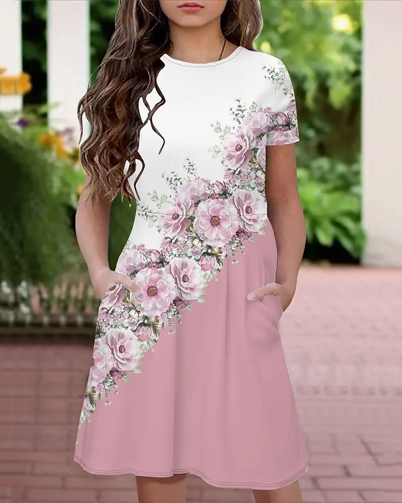 Pâques FILLE 3D Graphic Fleur Robe Manche Courte Eté Printemps Vacances du quotidien Princesse Magnifique Doux Enfants 4-12 ans Robe casual Mi-long Standard de 2025 ? $15.99 –P3