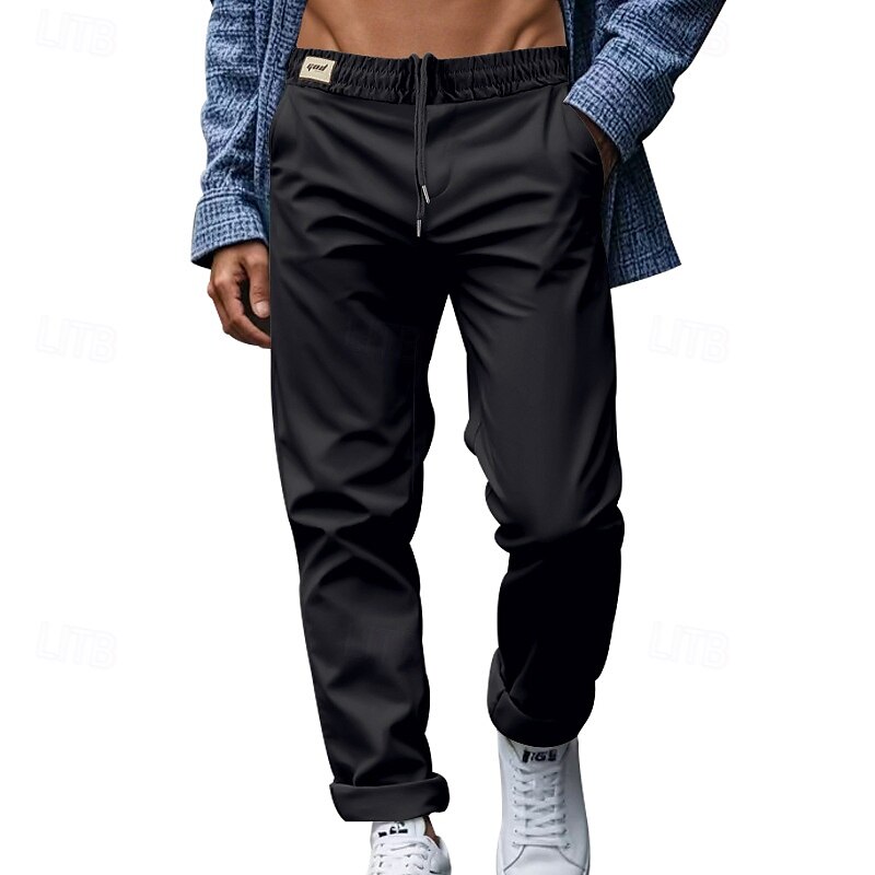 Homens Social Calças Calças de Terno Bolsos Com Cordão Cintura elástica Tecido Conforto Resistente a rugas Comprimento total Festa O negócio Diário Elegante Moda Preto Branco Micro-Elástica de 2025 por $21.99 –P11