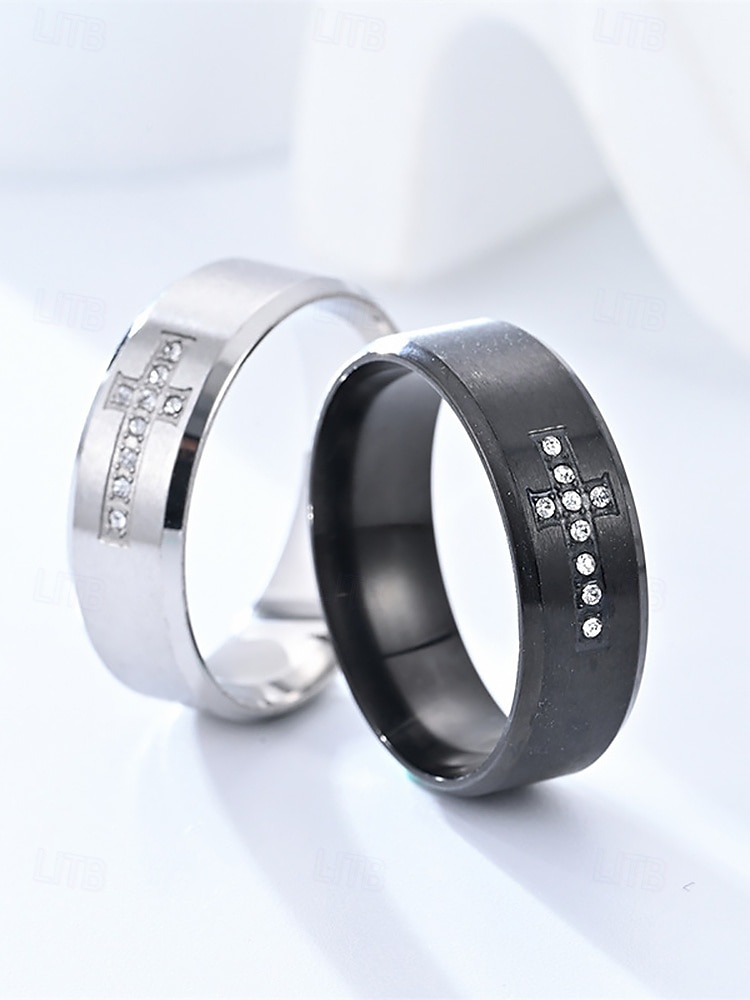 anéis de cruz de aço inoxidável masculinos com incrustações de strass, joias cristãs duráveis, ideais para uso diário, igreja e presentes de 2026 por $9.07 –P1