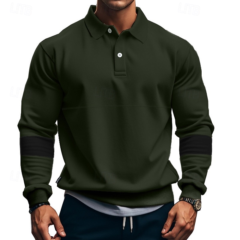 Men's Golf Shirt Golf Polos Shirts Work Casual Lapel Long Sleeve Basic Modern Color Block Patchwork Buttons Spring &  Fall Regular Fit Black White Army Green Khaki Gray Golf Shirt 2025 - $25.99 –P14