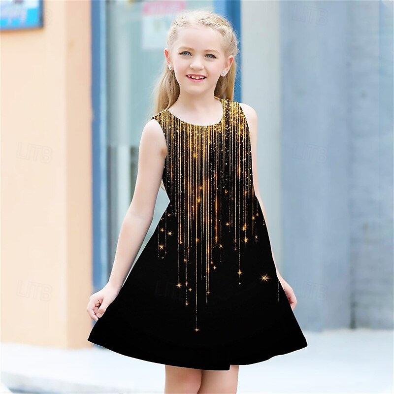 Girls ' 3D Graphic Vestido Sin Mangas Verano Primavera Vacaciones Diario Festivos Princesa Hermosa Dulce Niños 4-12 años Vestido informal Vestido de una línea Hasta la Rodilla Ajuste regular 2025 - $13.99 –P3
