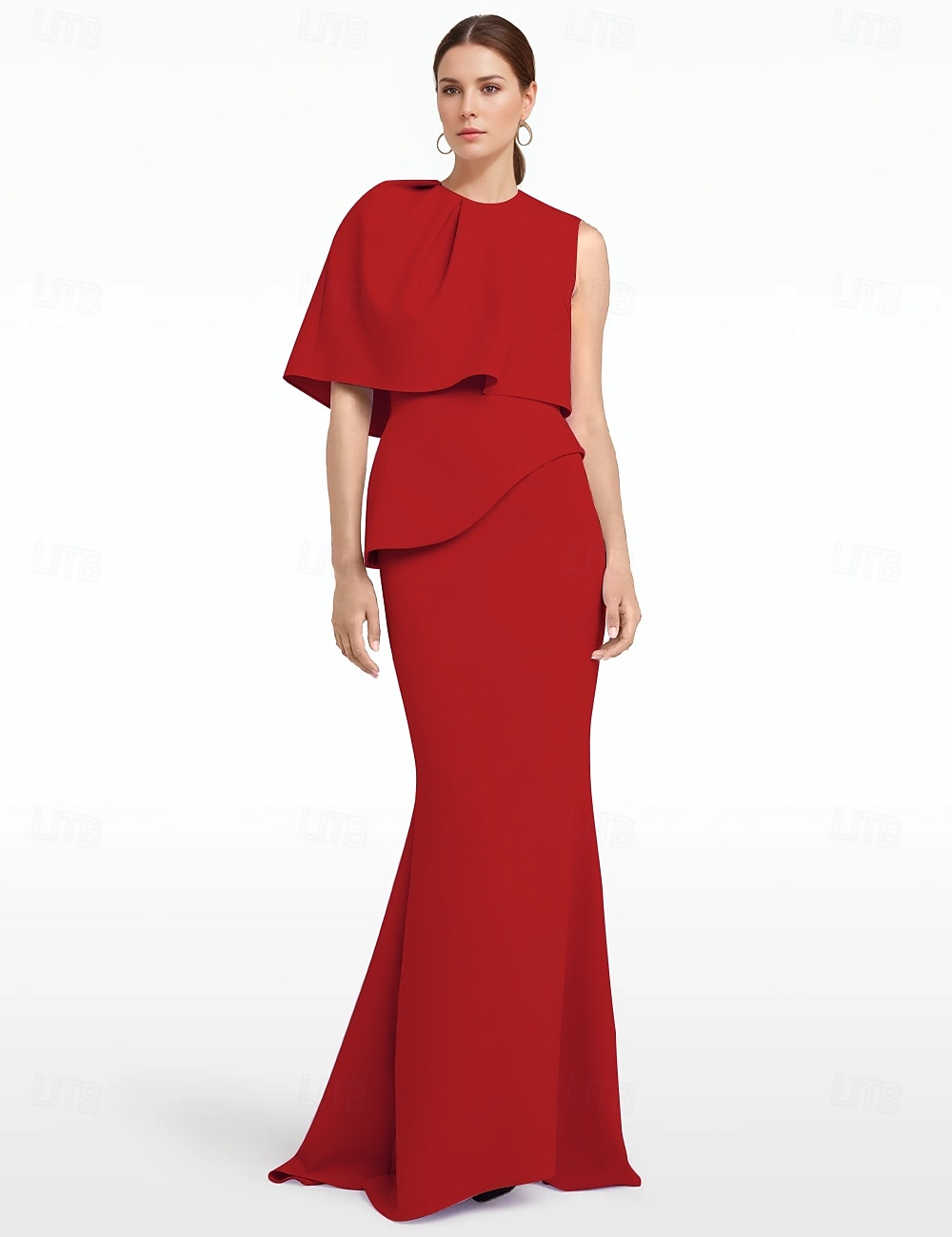 Meerjungfrau/Trompete Abendkleid elegantes Kleid formelle Hochzeit bodenlang ärmellos Rundhals Champagner Mutter der Braut Kleid Stretch Crepe mit Schal 2025 2025 - $170.99 –P1