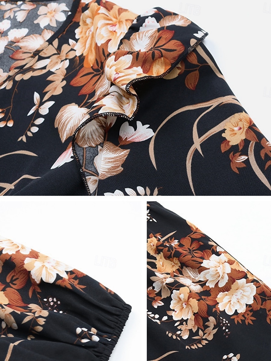 Per donna Vestito longuette Abito casual Vestito svasato Abito linea A Moda Informale Da mare Giornaliero Standard Floreale Manica lunga A V Nero Primavera Autunno del 2025 a $51.99 –P3