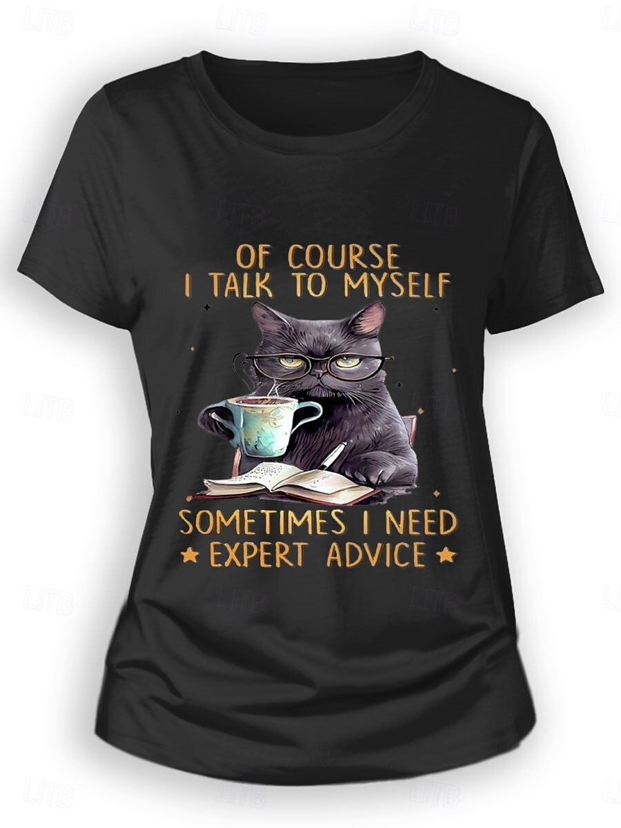Pentru femei Tricou Pisica Scrisă Casual Manșon scurt Rotund Topuri obișnuite Zilnic Imprimeu Negru Albastru piscină Trifoi Vară 2025 - $19.99 –P5