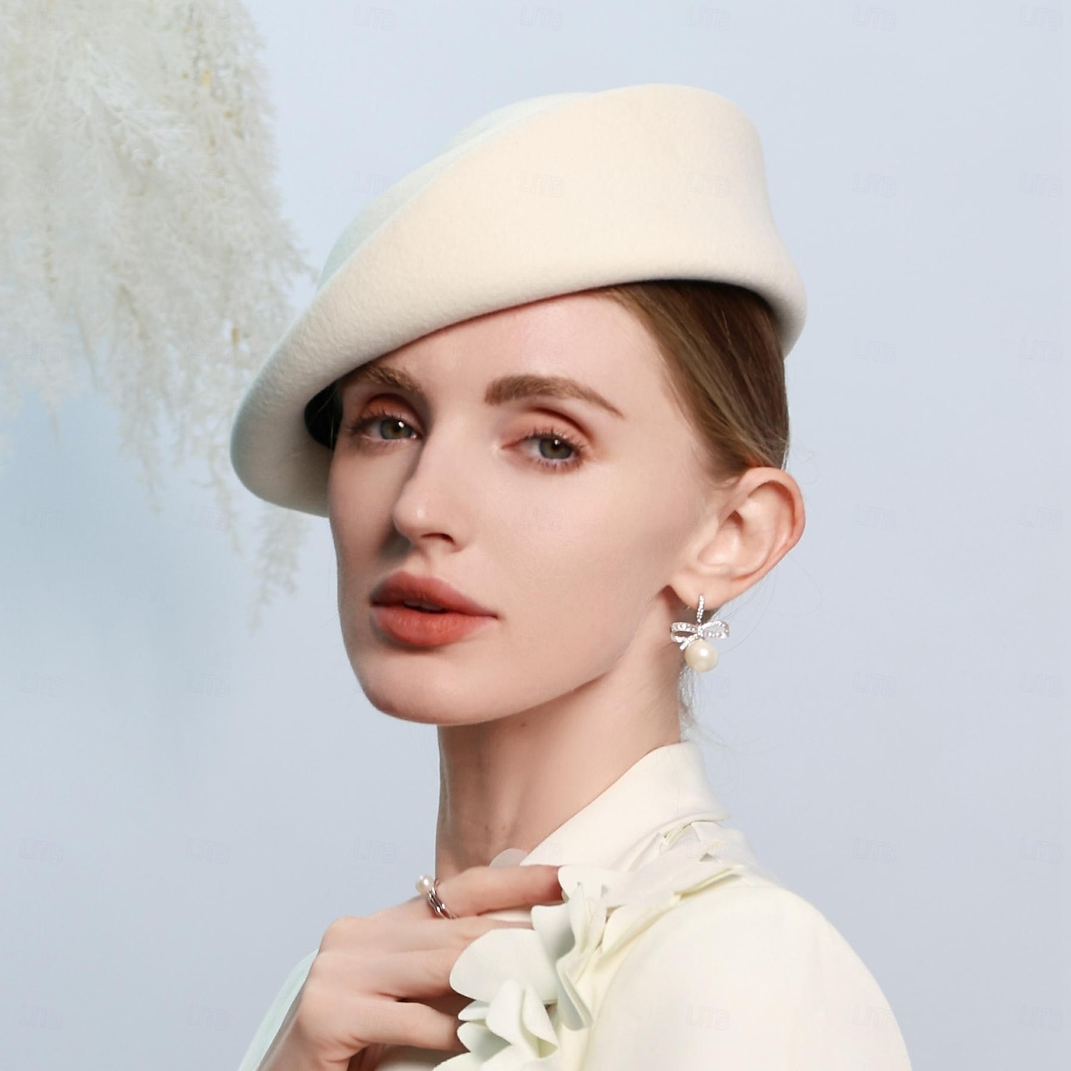 hatter 100% ull beret lue bryllup teselskap elegant bryllup med perle ren farge hodeplagg hodeplagg 2025 - $50.99 –P10