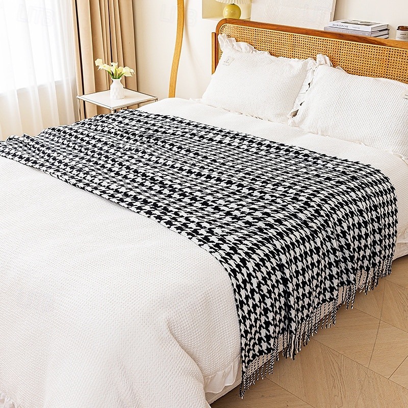 coperta con lavorazione a pied de poule modello classico e senza tempo coperta resistente e morbida perfetta per letti, divani o sedie aggiunge un tocco sofisticato all'arredamento della tua casa del 2025 a $28.99 –P1