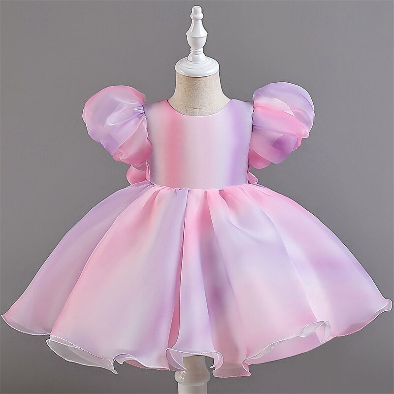 Kids Girls' Party Dress Rainbow Sleeveless Short Sleeve Performance Birthday Backless Beautiful Sweet Polyester Knee-length Party Dress A Line Dress Tulle Dress Summer 4 years+ Pink Blue Light Blue 2025 - $33.99 –P2