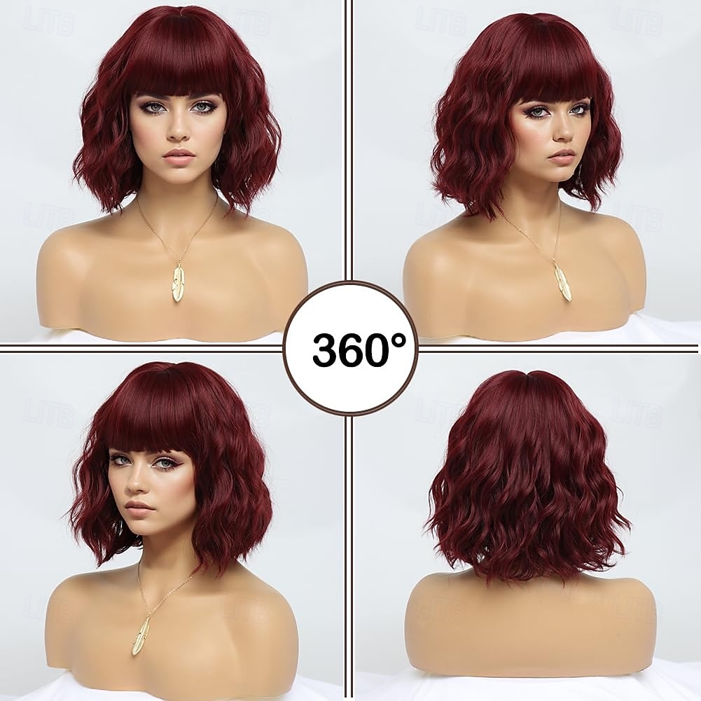 короткие парики для женщин волнистый парик с челкой парик боб синтетические волосы волна средней длины цветные парики для повседневной вечеринки 2026 - $19.49 –P6