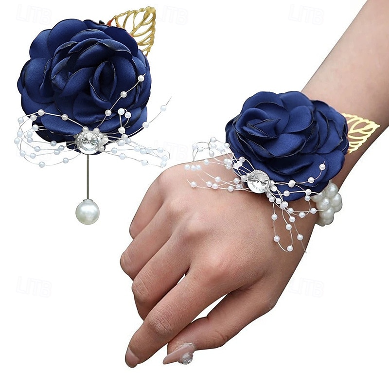 Pachet de 2 set de butoniere pentru încheietura mâinii, trandafir artificial, floare de mătase lucrată manual, pentru flori de nuntă, accesorii, decor costum de bal 2025 - $7.99 –P11