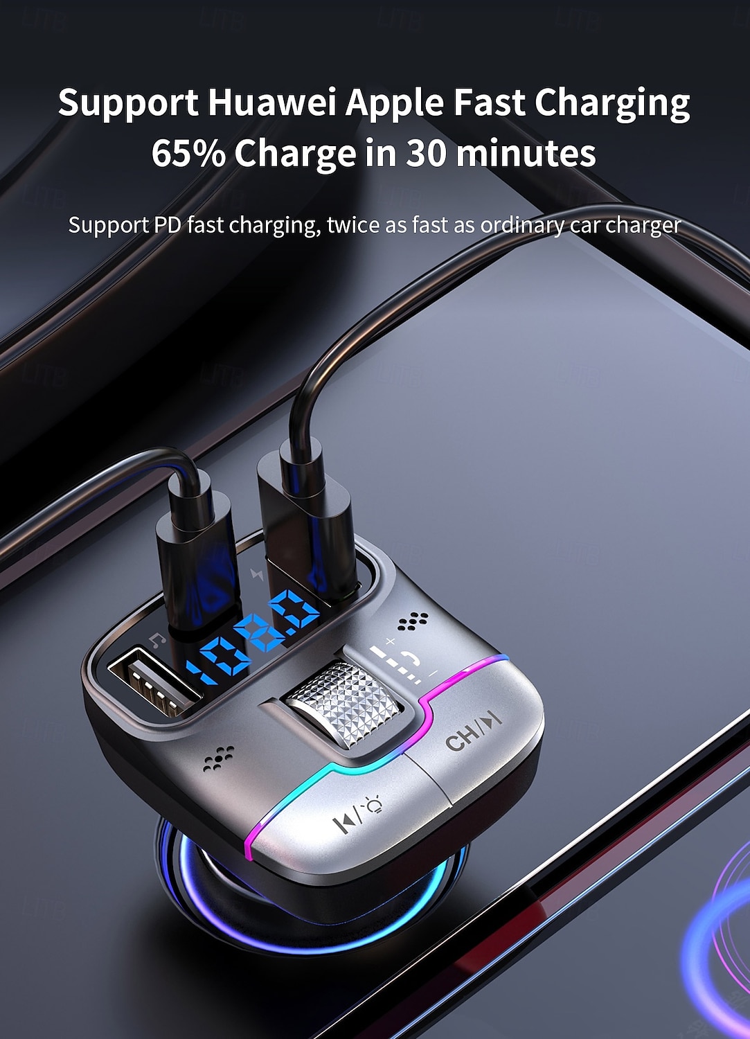 Car Charger Dual USB Smart Fast Chargers with Charging Cable Bluetooth 5.0 FM Transmitter MP3 Player 2025 - $27.99 –P8