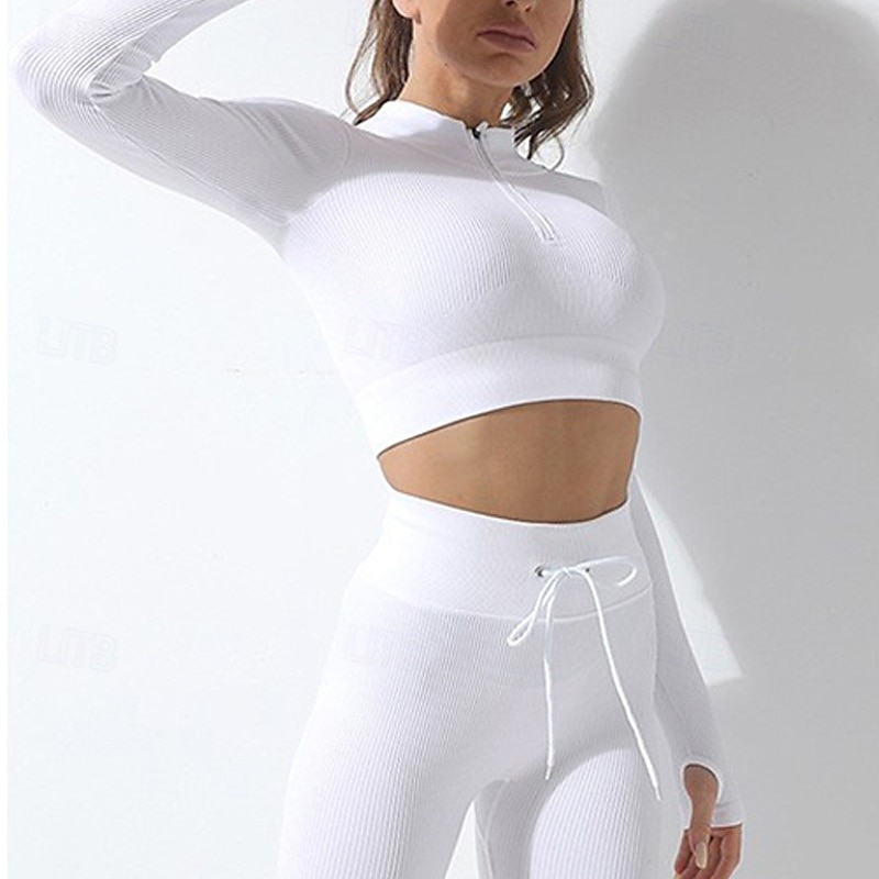 Mujer Conjunto de Ropa Fitness Sujetador deportivo con medias Mono de Fitness 2 Piezas Color sólido Mallas Leggings Trajes de Yoga Negro Blanco Yoga Aptitud física Entrenamiento de gimnasio Alta 2025 - $33.59 –P14