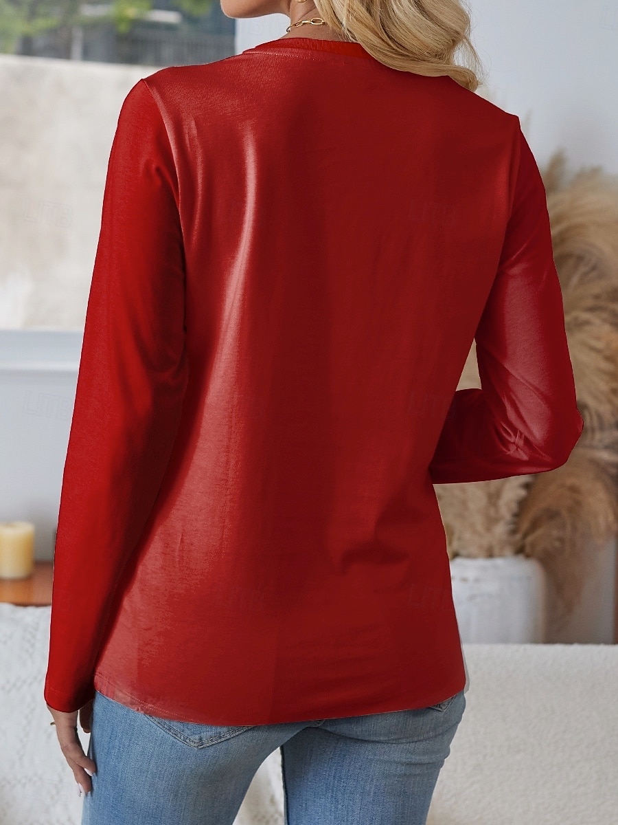 Dame T skjorte Katt Mote Moderne Fritid Langermet Crew-hals Vanlige topper Daglig Helg Trykt mønster Hvit Gul Rød Blå Dusty Blue Høst Vinter 2025 - $22.99 –P2