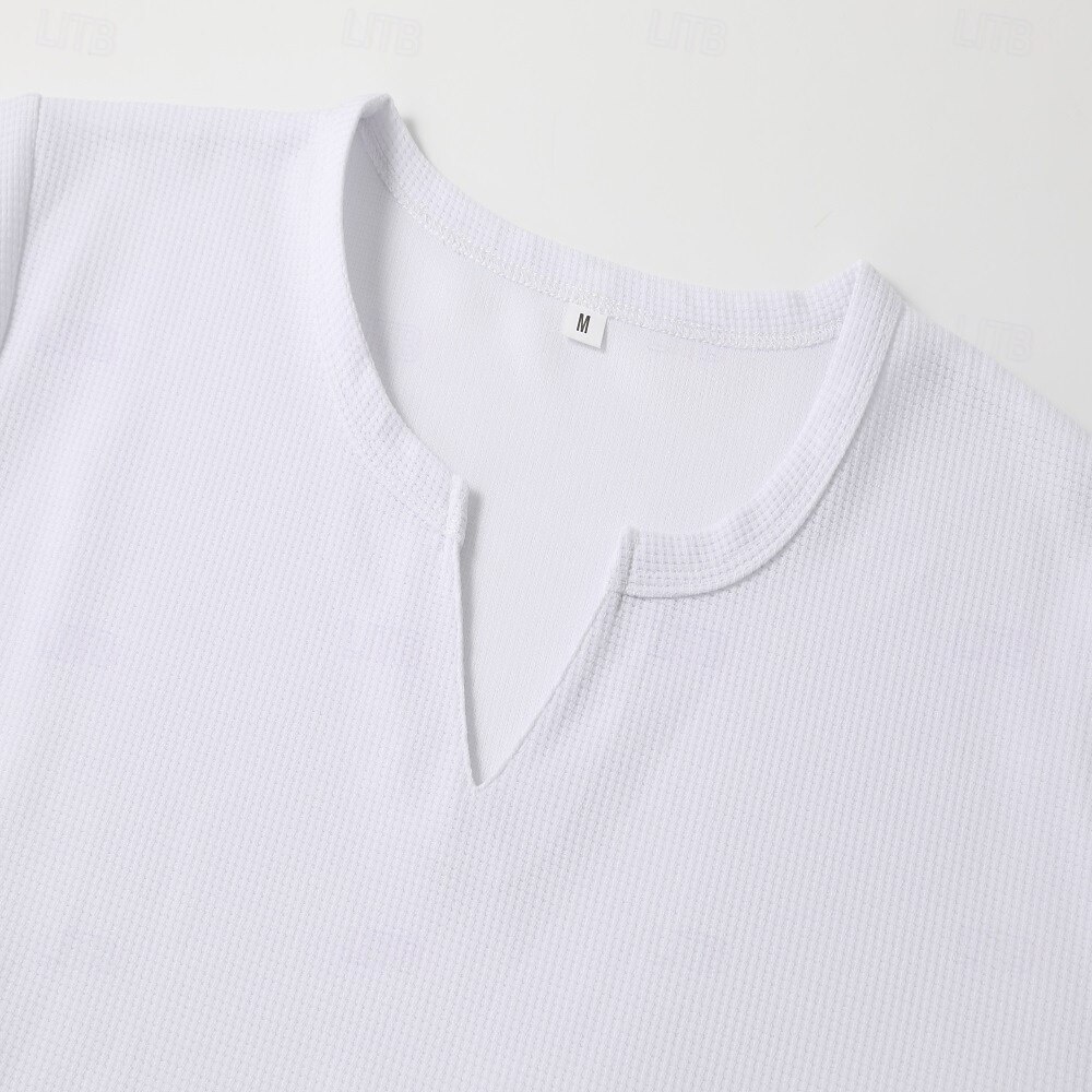 Herren Waffelhemd T Shirt T-Shirt Langarmshirt Langarm V Ausschnitt Frühling & Herbst Einfach Mode Designer Basic Klassicher Stil Urlaub Straße Ausgehen Schwarz Weiß Orange Top T-Shirt für Herren 2025 - $18.99 –P9