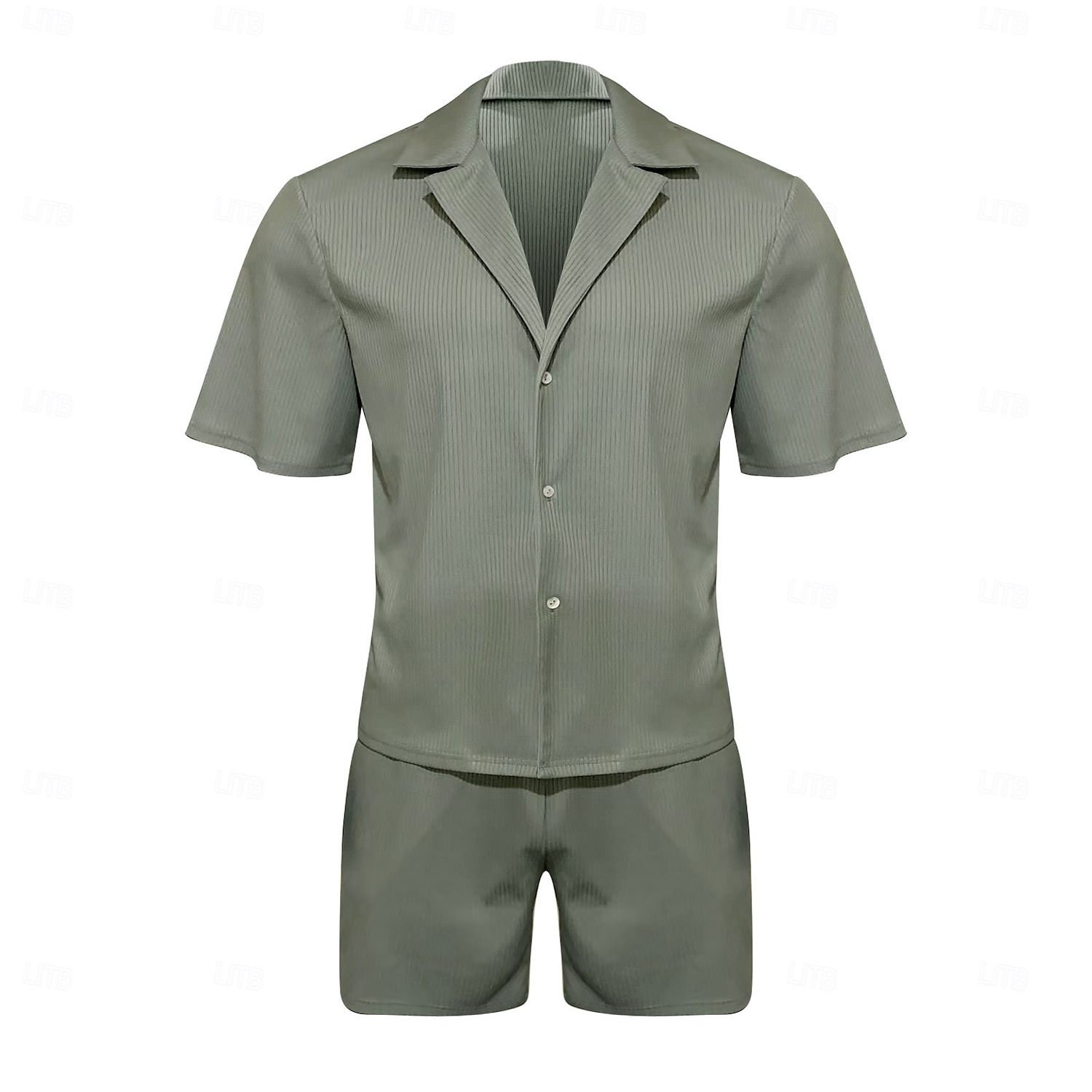 Men's 2 Piece Shirt Set Summer Set Matching Sets Casual Shirt Corduroy Shirt khaki Gray Short Sleeve Plain Collar Vacation Daily Clothing Apparel Fashion Casual Comfortable 2025 - $39.99 –P4