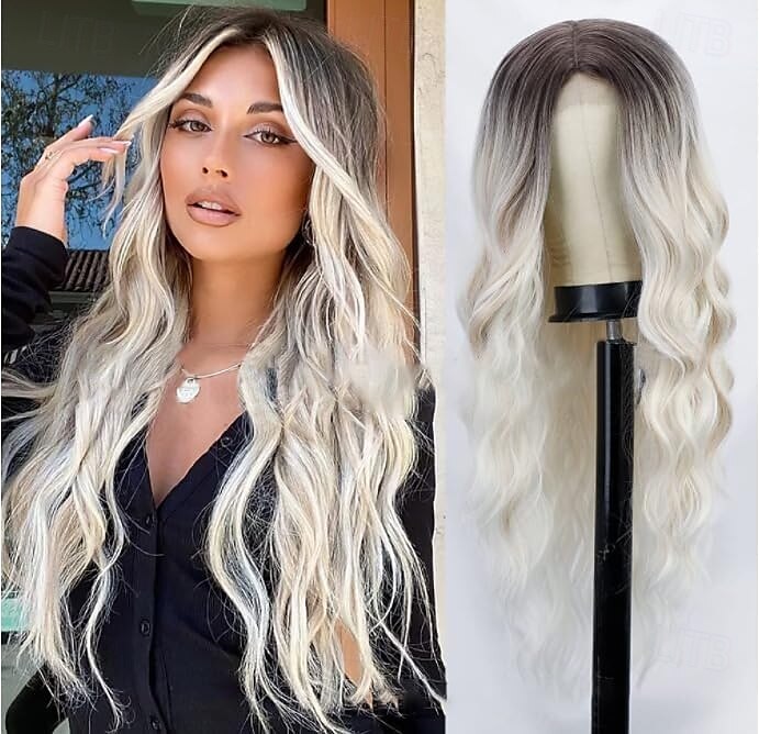 perruques de remplacement de cheveux perruque synthétique longue bouclée ondulée pour femmes noires utilisation quotidienne de fête de 2025 ? $19.99 –P1