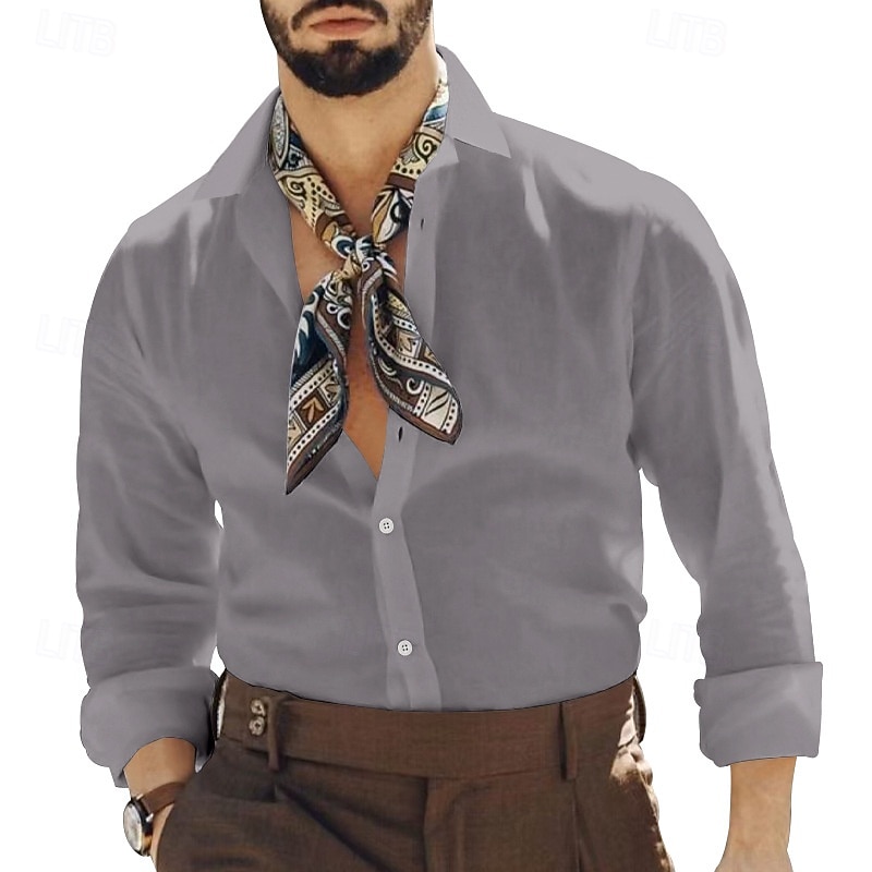Per uomo Camicia Camicia di lino Camicia casual Camicia con Bottoni Camicia di cotone Semplice Vacanza Camicia hawaiana Nero Bianco Cachi Grigio Manica Lunga Colletto alla coreana Primavera & Autunno del 2025 a $23.99 –P10