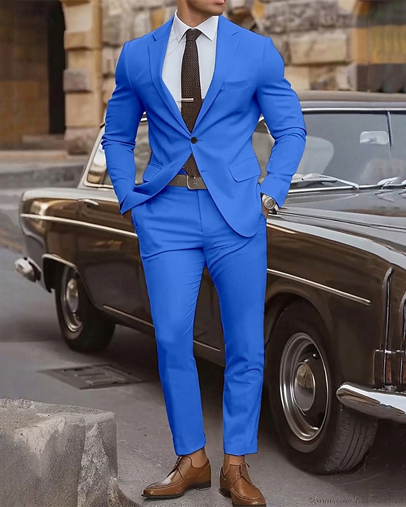 Herr Studenten Uppsättning Kavaj Företag Cocktailfest Bröllopsfest Mode Ledigt Vår & Höst Polyester Slät Knappar Ficka Bekväm Enkelknäppt Blazer Gul Rodnande Rosa Kungsblå Blå 2025 - $83.99 –P3