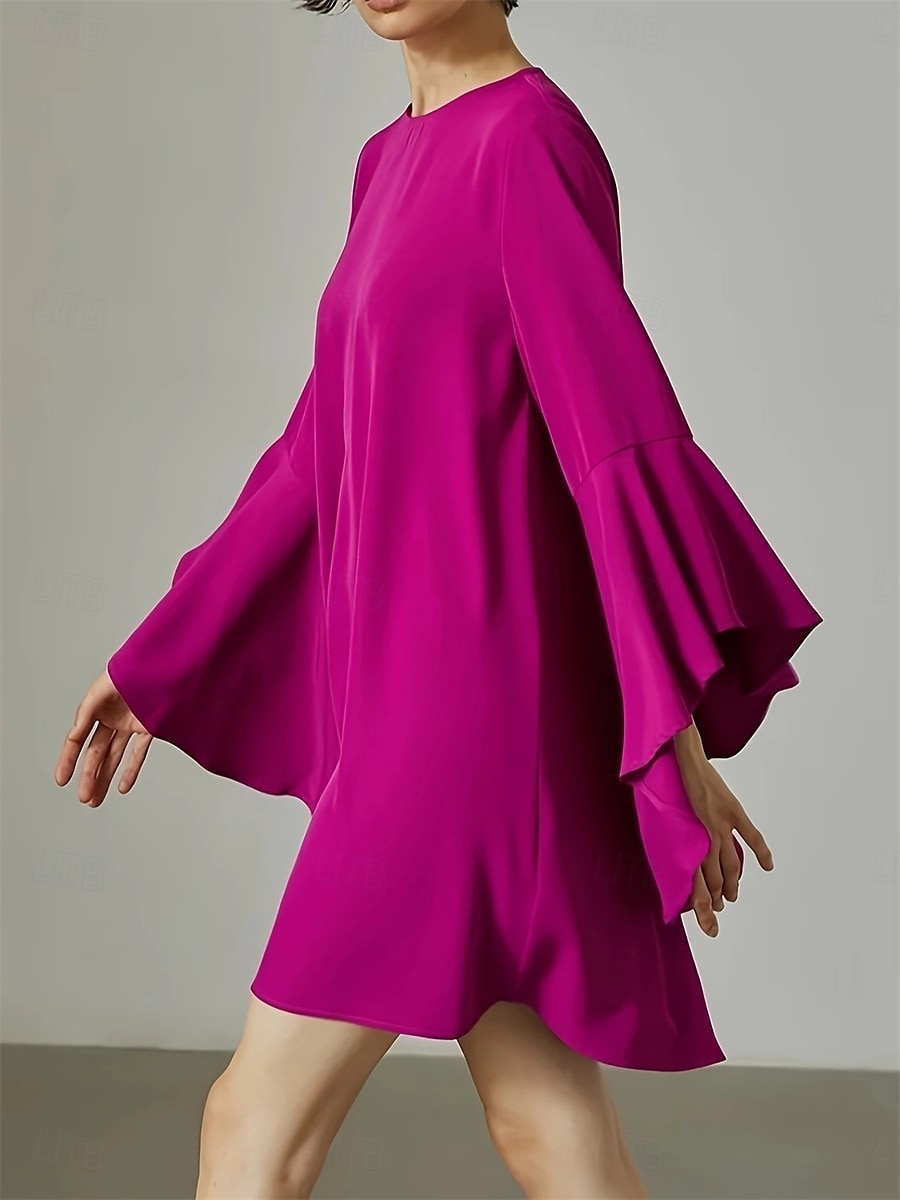 Damen Minikleid Elegantes Kleid Elegant Kuschelig Stilvoll Urlaub Party Täglich Regular Fit Glatt Langarm Rundhalsausschnitt Rosa Frühling Herbst 2025 - $25.99 –P3