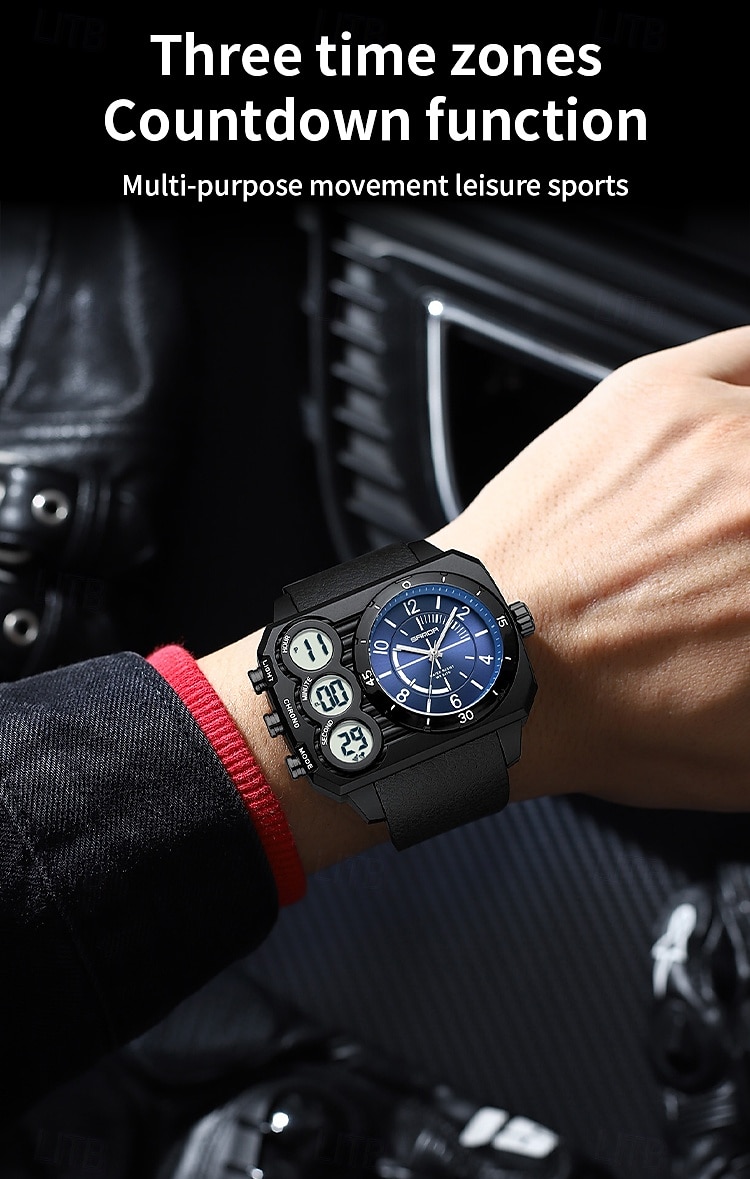 SANDA Мужчины электронные часы На открытом воздухе Мода Повседневные часы Наручные часы Светящийся будильник С тремя часовыми поясами Календарь ТПУ Часы 2026 - $26.99 –P4