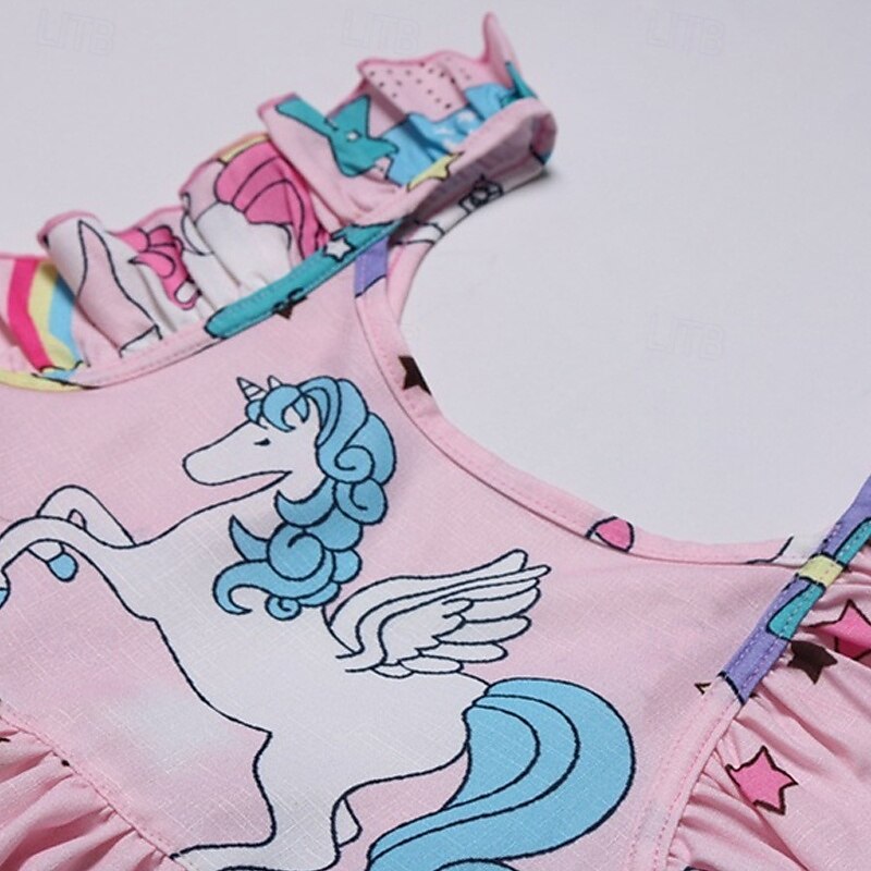 Dzieci Dla dziewczynek Sukienka Jednorożec Bez rękawów Na zewnątrz Codzienny Falbana Moda Godny podziwu Bawełna Nad kolano Codzienne sukienki Sukienka A line Lato Wiosna 4 lata + Jasnozielony Rumiany 2025 - $22.99 –P7