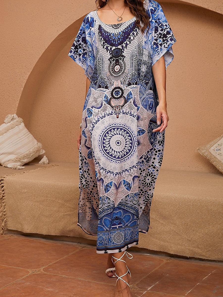 Pentru femei Normal Rochie Maxi Rochie de Vară Rochie Boho Epocă Hawaiană Vacanță Plajă Potrivire Largă Grafic Manșon scurt Stil Nautic Albastru piscină Vară 2025 - $31.99 –P4