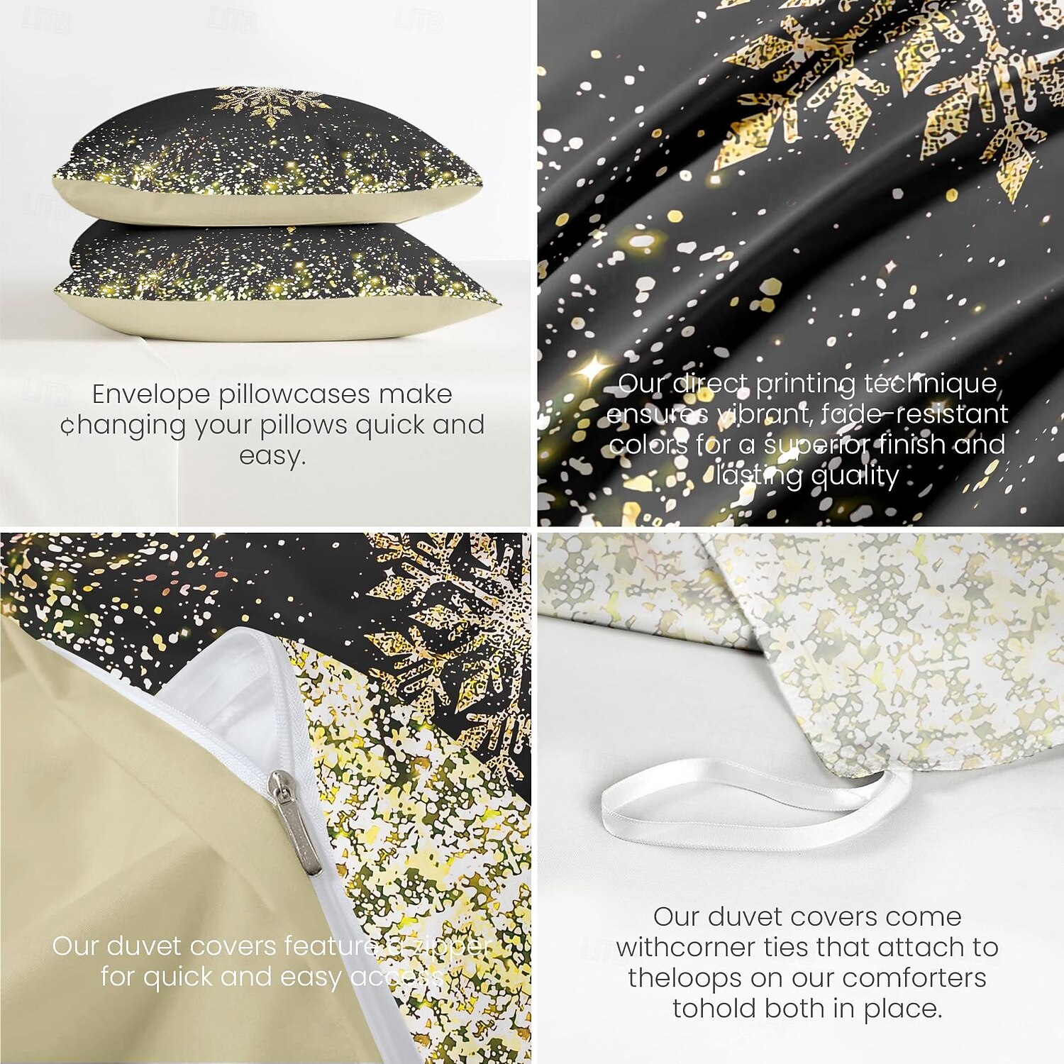 Duvet Cover Set with Glitter Snowflake Design, 100% Cotton, Soft and Breathable Bedding Set, Includes Duvet Cover and Pillowcases, Elegant and Stylish for Winter Décor, Durable and Machine Washable 2025 - $60.99 –P14