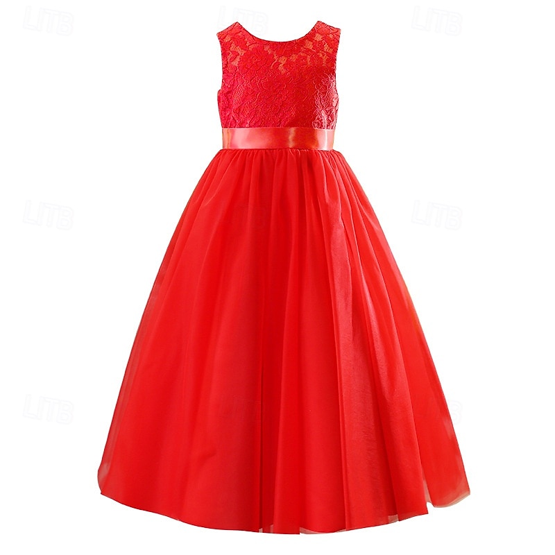 ts princesse longueur au sol robe de demoiselle d'honneur quinceanera filles jolie robe de bal tulle avec nœud(s) coupe élégante 3-16 ans de 2025 ? $102.99 –P4