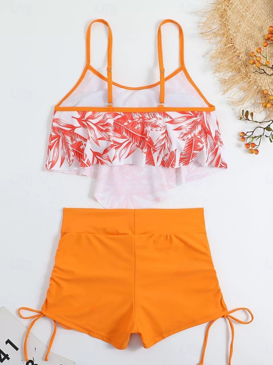 Dam Badkläder Tankini 2 st Pojkeben Baddräkt Öppen rygg Hög midja Semester Standkläder Löv V-hals Ärmlös Baddräkter 2025 - $29.99 –P5