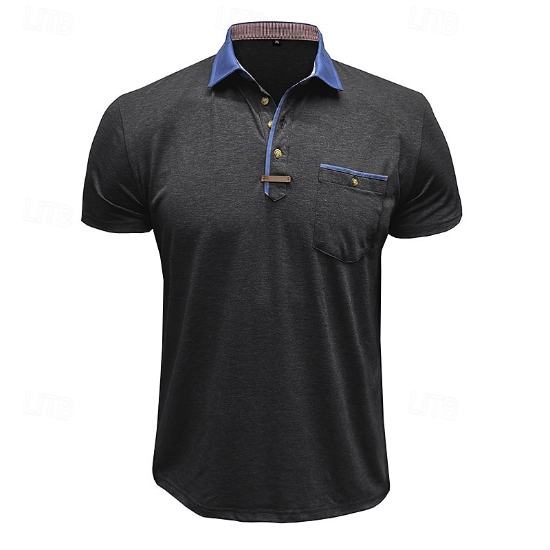 Per uomo Polo Camicia da golf Golf Attività commerciale Informale Classico Manica corta Di tendenza Tinta unica Bottoni Tasche Estate Primavera Standard Grigio scuro Verde foresta Blu denim Nero del 2026 a $22.99 –P10