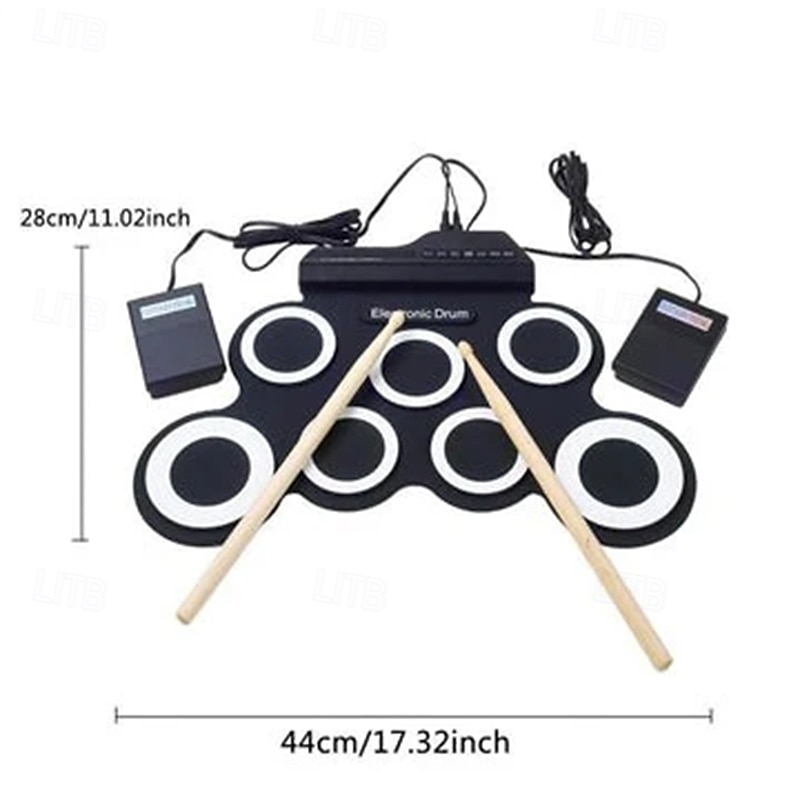 Portable Electronic Drum Kit Mini USB Interface Kids Silicon Foldable Electronic Roll up Digital Drum Pad Kit with Drum Stick Foot Switch Pedal 2025 - $64.99 –P8