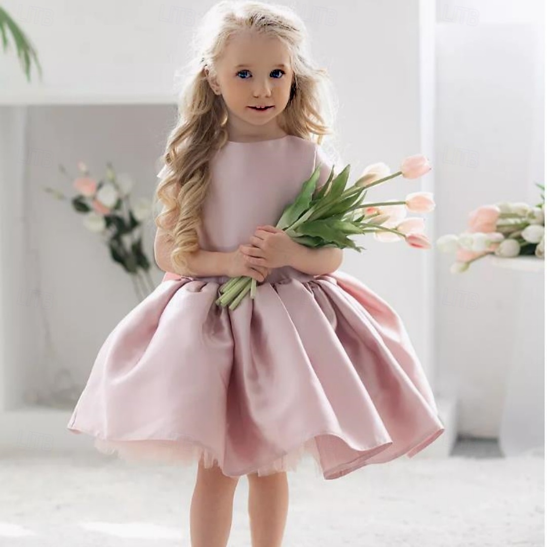 kinderkleidung Mädchen Blumenmädchen Kleid Kleid für die Erstkommunion Party Kleid Feste Farbe Ärmellos Leistung Hochzeit Party Gitter Prinzessin Süß Gitter Mitte der Wade Etuikleid Tüll-Kleid Sommer 2025 - $79.99 –P14