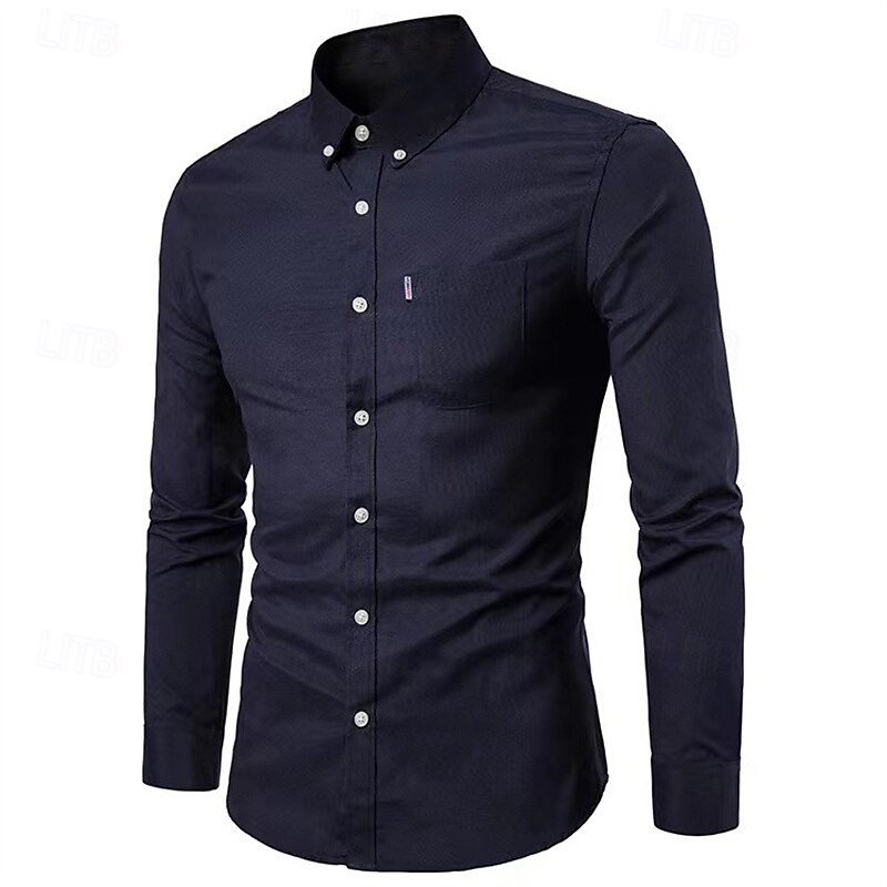 Herren Hemd Oberhemd Knopfhemd Glatt Hochzeit Party Schwarz Weiß Rosa Marineblau Langarm Kargen Frühling & Herbst Bekleidung Tasche 2025 - $19.99 –P9