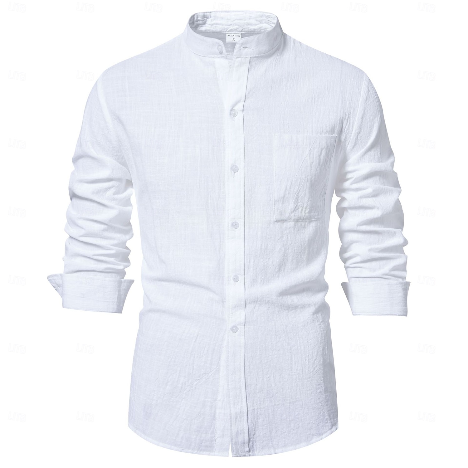 Per uomo Camicia camicia di lino Camicia con colletto a fascia Camicia estiva Camicia da spiaggia Liscio Da mare Informale Bianco Blu marino scuro Blu Marrone Manica lunga A fascia Primavera estate del 2025 a $25.99 –P5