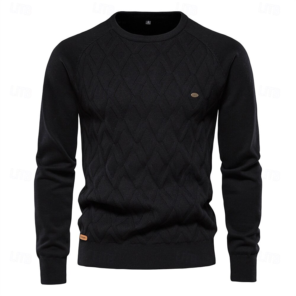 Herr Pullover tröja Sticka Ensfärgat Rund hals Stickat Elegant Jul Utomhus Kläder Raglanärm Vår Höst Svart Rubinrött S M L 2025 - $36.99 –P6