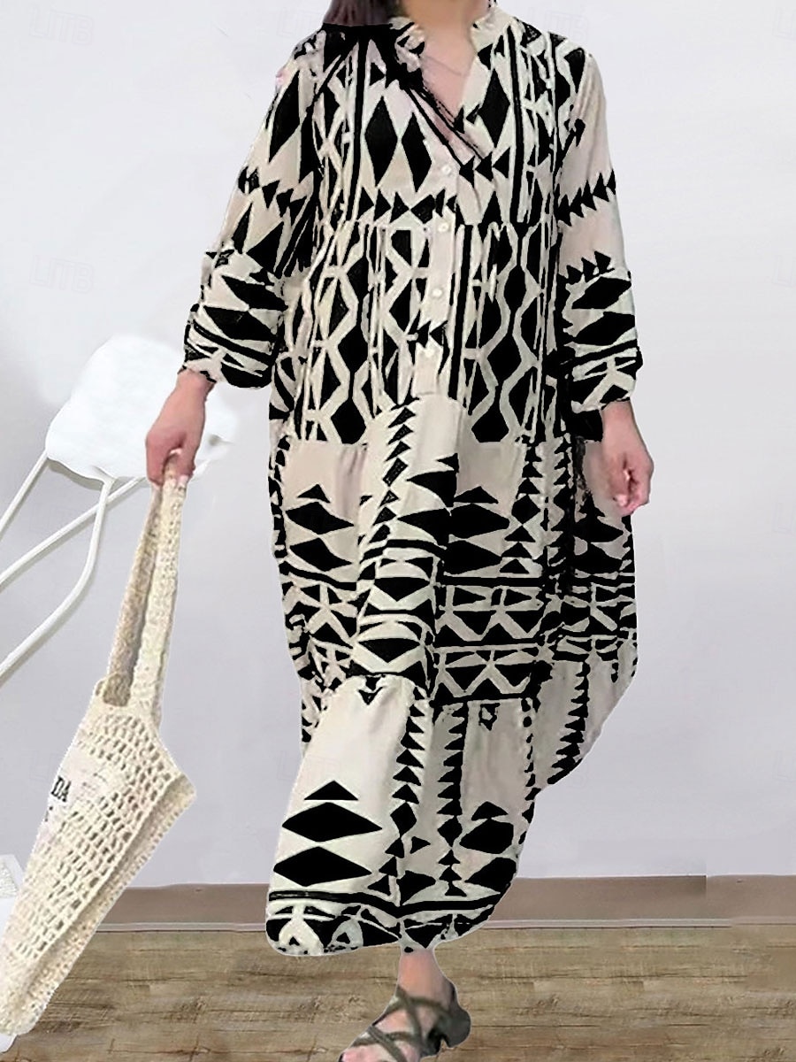 Női Maxiruha hétköznapi ruha Boho elegáns ruhák Csehország aranyos stílus Stílusos Vakáció Napi Tengerpart Laza öltözet Grafika Rövid ujjú V-alakú Fekete Rubin Medence Nyár Tavasz Ősz 2025 - $41.99 –P3